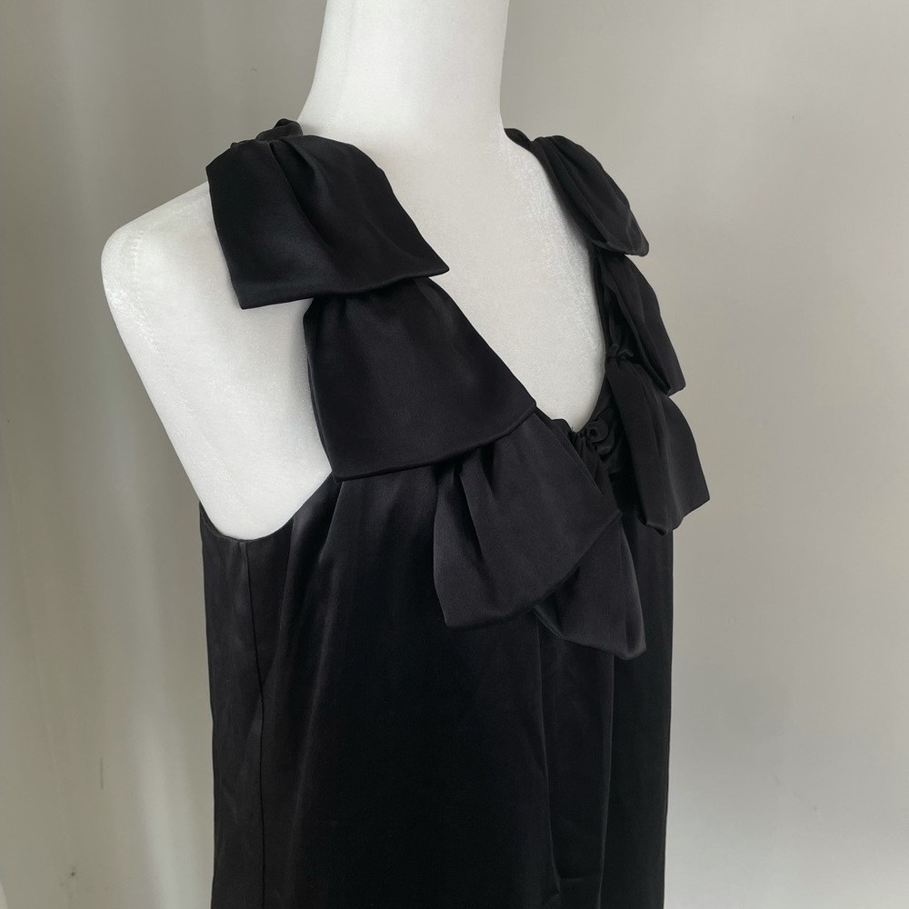 Poleci Black 100% Silk Bow Ruffle Sheath Dress - Picture 6 of 11